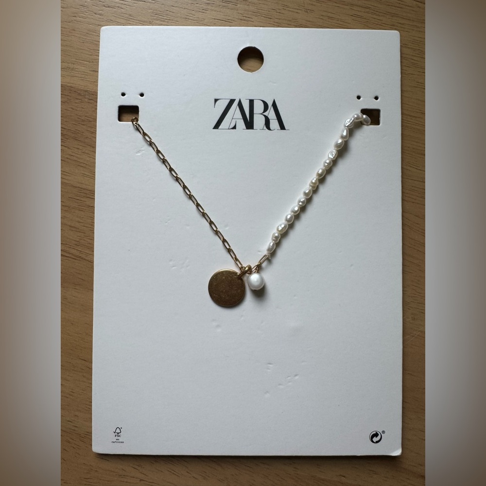 Zara “Half and Half” Pearl and Paperclip Pendant Necklace
